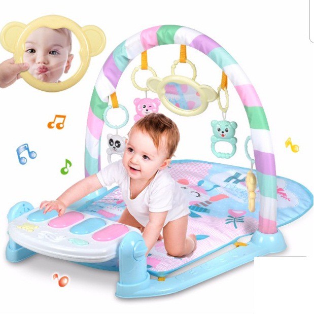 Saltea de Activitati si Joaca, muzicala pentru bebelusi, Multifunctional, Pian si Oglinda Detasabile, Jucarii Zornaitoare, Roz deschis, 0+ luni